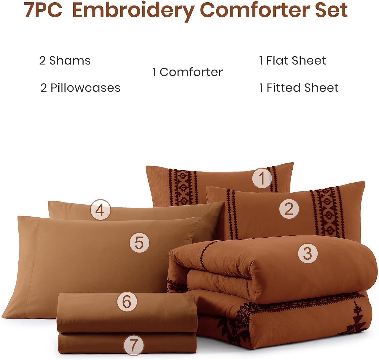 MaiRêve Super King Comforter Set Burnt Orange, Embroidery Western Boho Bedding Set 7 Pieces, All Season Farmhouse Bed in A Bag Comforter Set with Sheets, Pillowcases & Shams