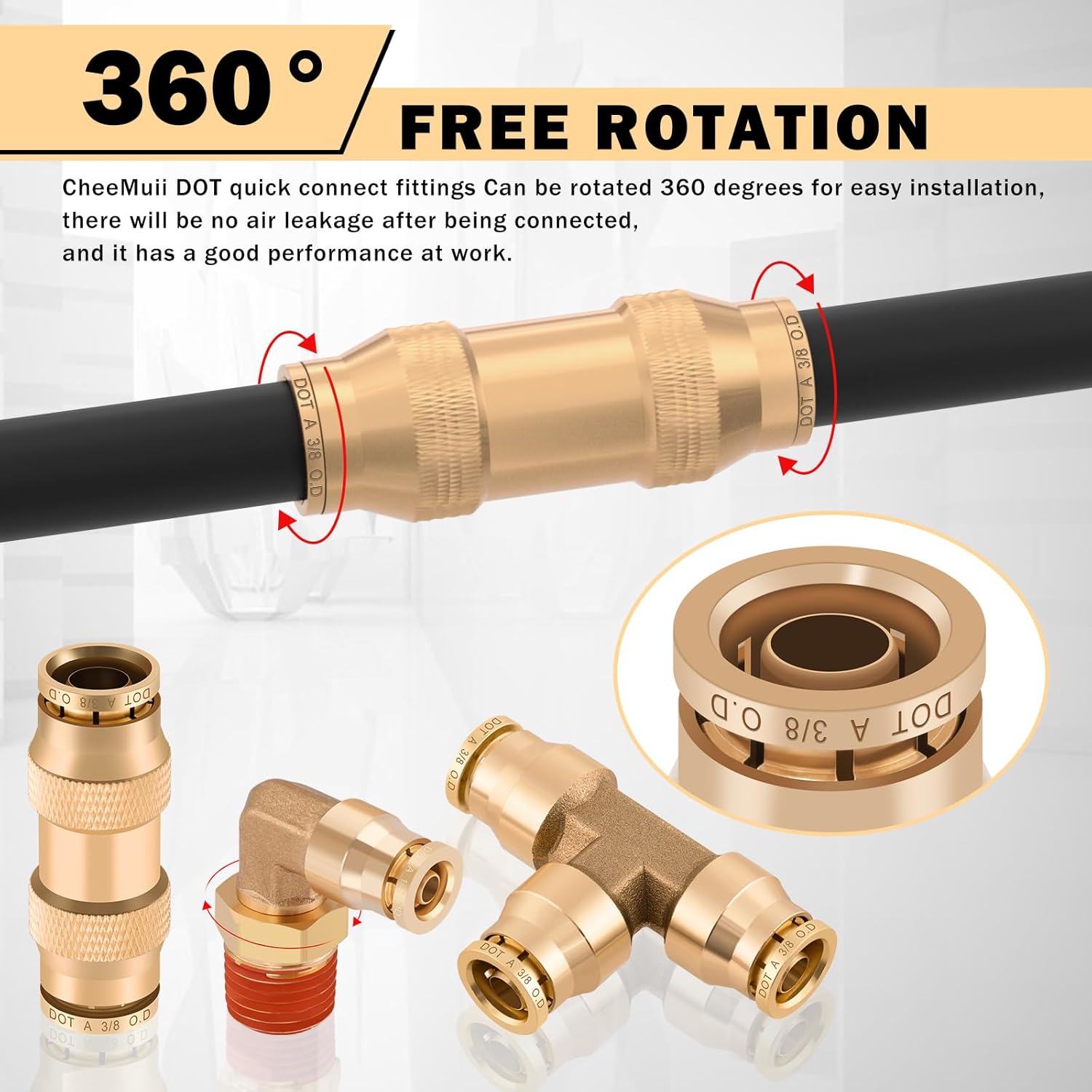 CheeMuii 156 PCS Brass DOT Air Line Fittings with 4 Roll 100FT 1/8' 1/4' 3/8' 1/2' DOT Air Lines Kit Push Lock Air Fitting Quick Connect Air Fittings with Air Hose Pneumatic Tubing