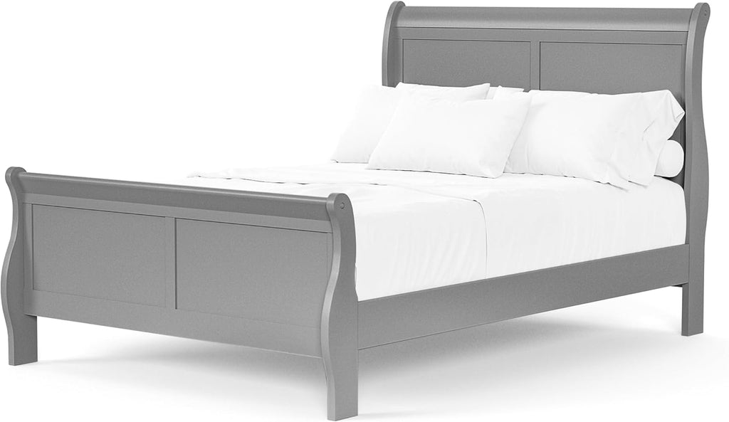 Furniture of America Louis Philippe Traditional Solid Wood 3 Piece Bedroom Set, Bed Frame and Nightstands Set of 2, Sleigh Design Bedframe with Headboard and Footboard, Box Spring Needed, Full, Gray