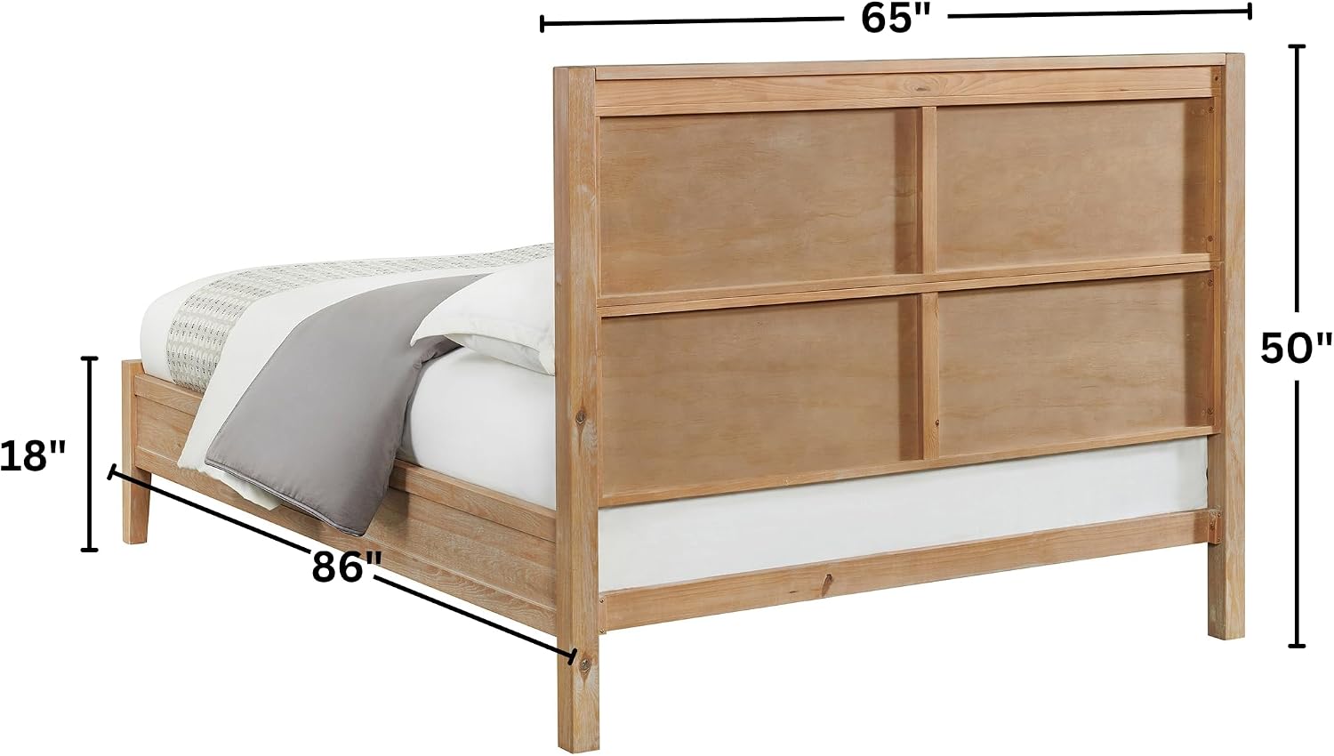 Alaterre Furniture Arden Queen Platform Bed Frame – Solid Wood, Modern Rustic Boho Style, Sturdy Slat Support, No Box Spring Needed, 65' W x 86' D x 50' H (Light Driftwood Finish)
