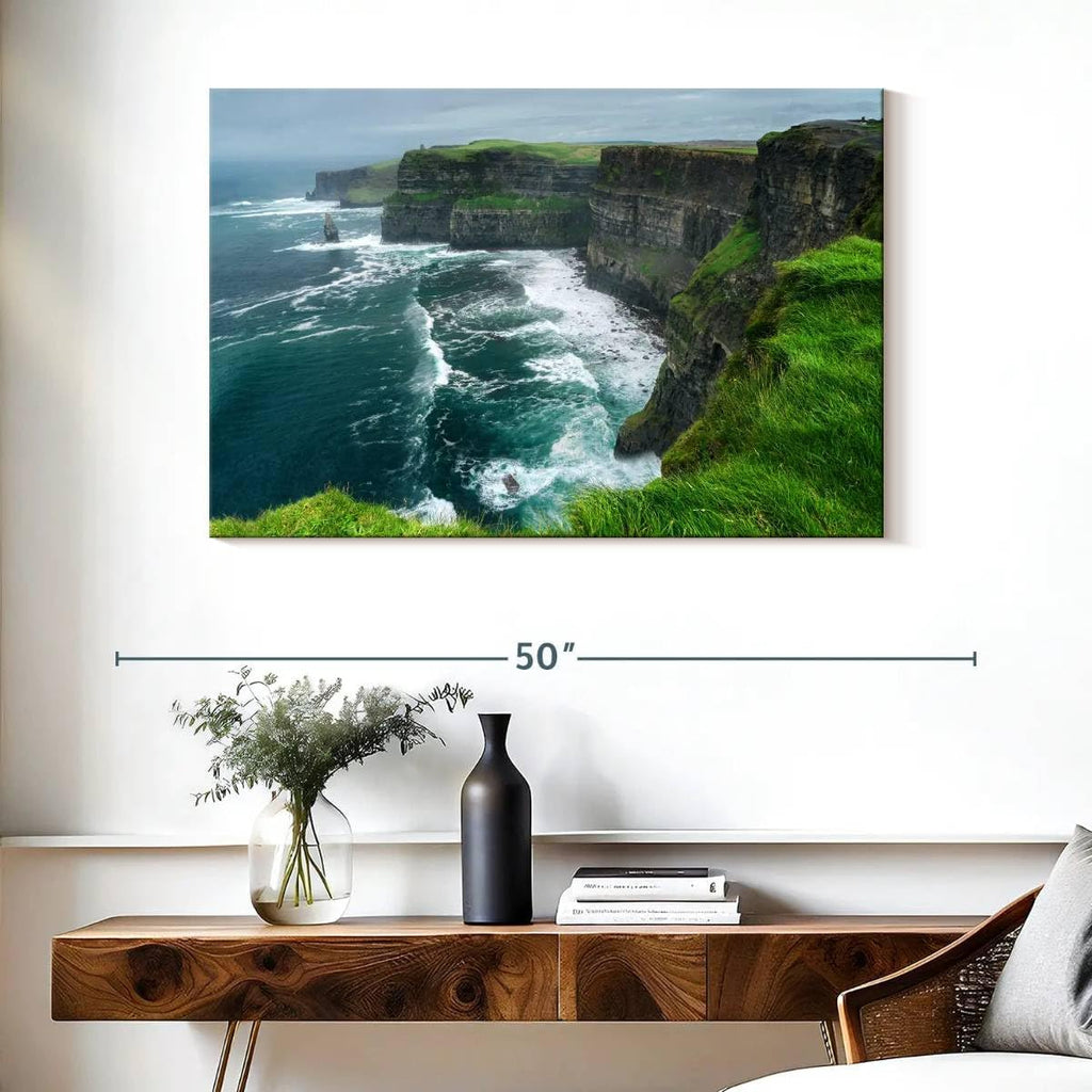 ElephantStock Windy Cliffs Of Moher Canvas - 1 Panel Landscape Photography Decor - Nature Landscape Wall Art - Nature Landscape Wall Art Photography for Living Room - 39' X 26'