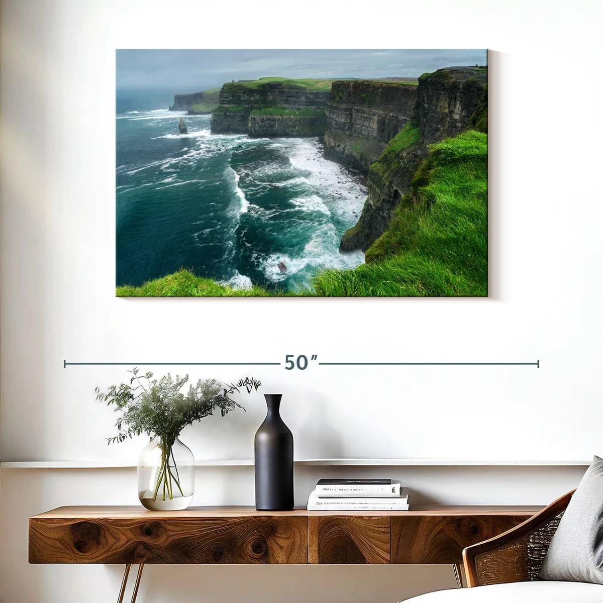 ElephantStock Windy Cliffs Of Moher Canvas - 1 Panel Landscape Photography Decor - Nature Landscape Wall Art - Nature Landscape Wall Art Photography for Living Room - 39' X 26'