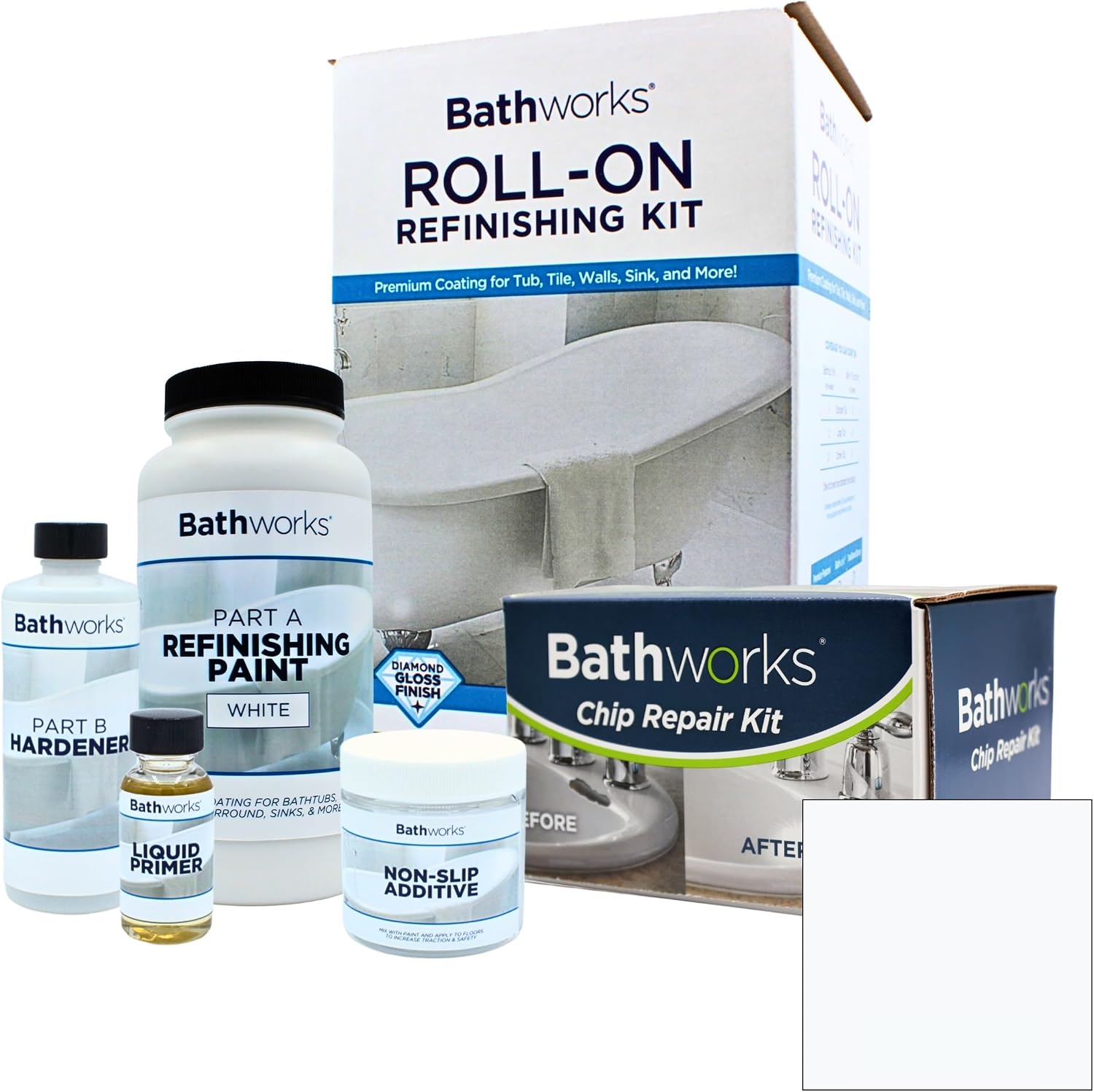 Bathworks DIY Bathtub Refinishing Combo Kit – White – Includes Tub & Tile Coating, Chip Repair Filler, and Non-Slip Additive – For Bathtubs, Tile, Showers & Wall Surrounds – High Gloss Finish, 24-Hour Dry Time
