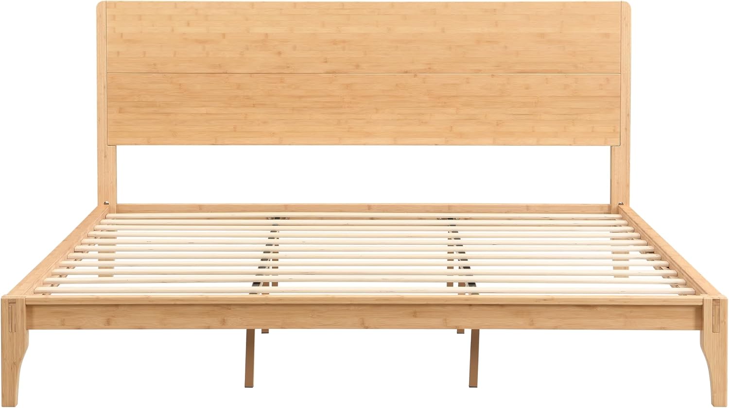 Merax 3 Pieces Bamboo Bedroom Sets, Mid-Century Modern King Size Platform Bed with Tall Headboard, Storage Drawer Night Stands Set, Wood Slats Support, No Box Spring Needed, Easy Assembly, Natural