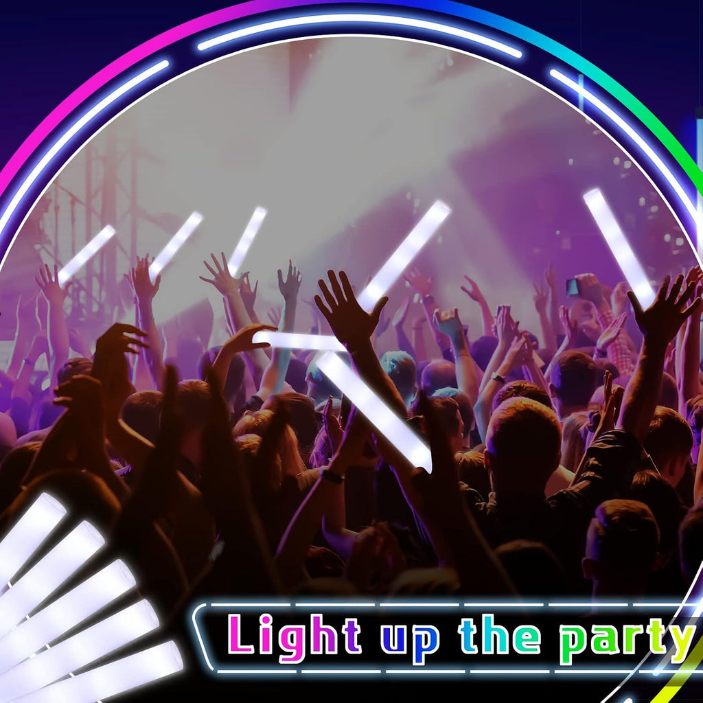 Liliful 150 Pcs LED Foam Sticks Bulk White Light up Sticks Flashing Glow Baton Wands Themed Party Set, Glow in the Dark Party Supplies for Wedding, Raves,Concert,Birthday,Sporting Events
