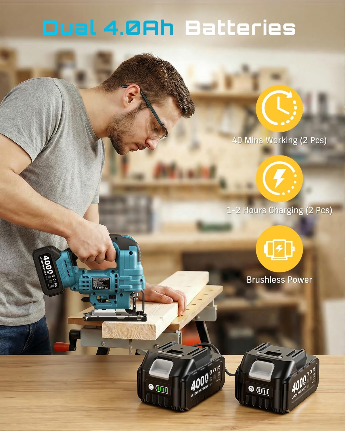 SEESII Bundle Deal 18 Gauge Cordless Brad Nailer + Cordless Brushless Jig Saw for Wood