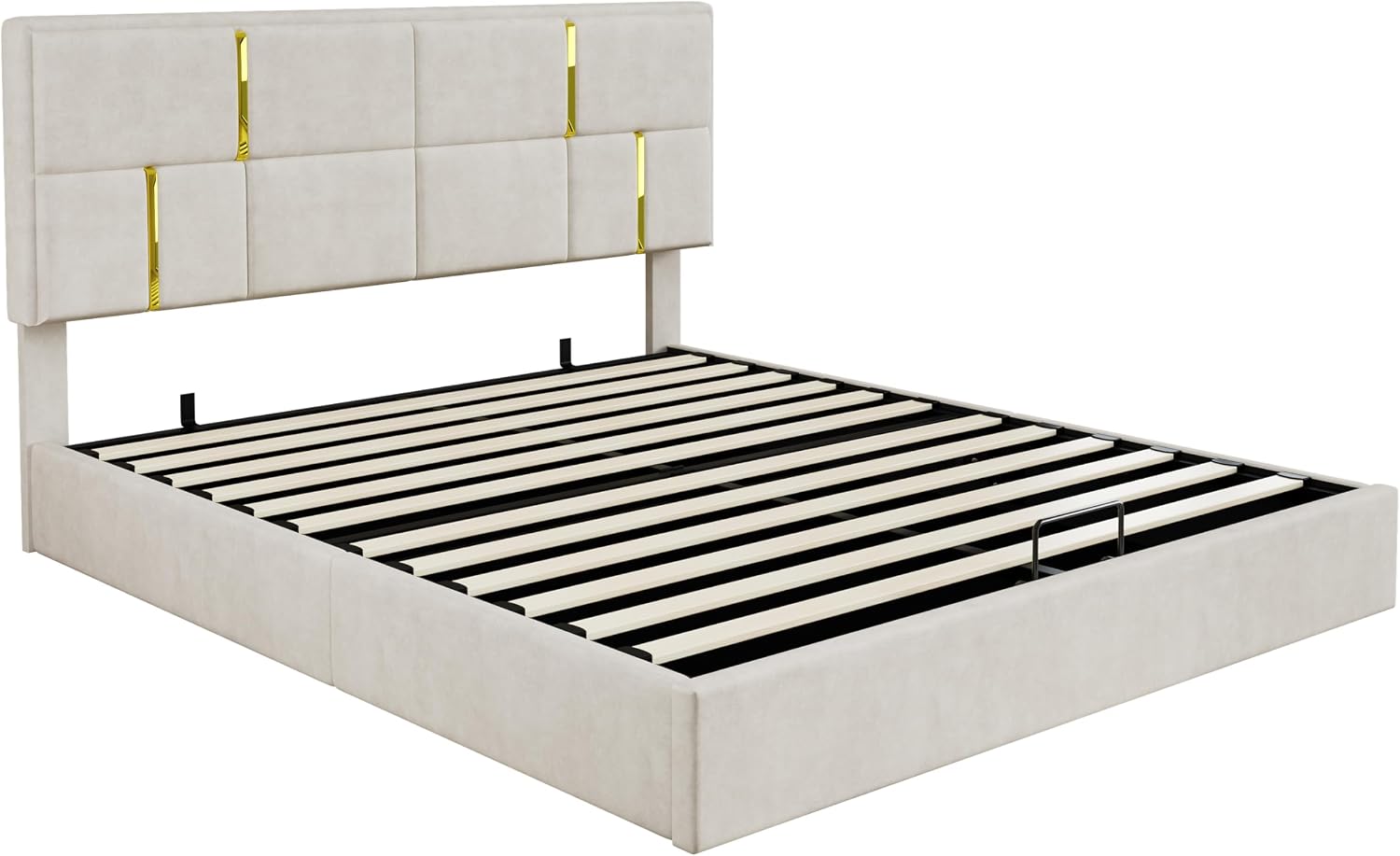 JIJIWANG Queen Size Upholstered Platform Bed with Hydraulic Storage System,Velvet Bed Frame with Headboardqueen Bed Brame with Storage No Box Spring Needed,Beige