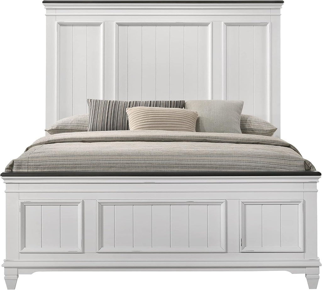 Clelane Wood Bedroom Set with Shiplap Panel Queen Bed, Dresser, Mirror, and Nightstand in Weathered White and Dark Gray