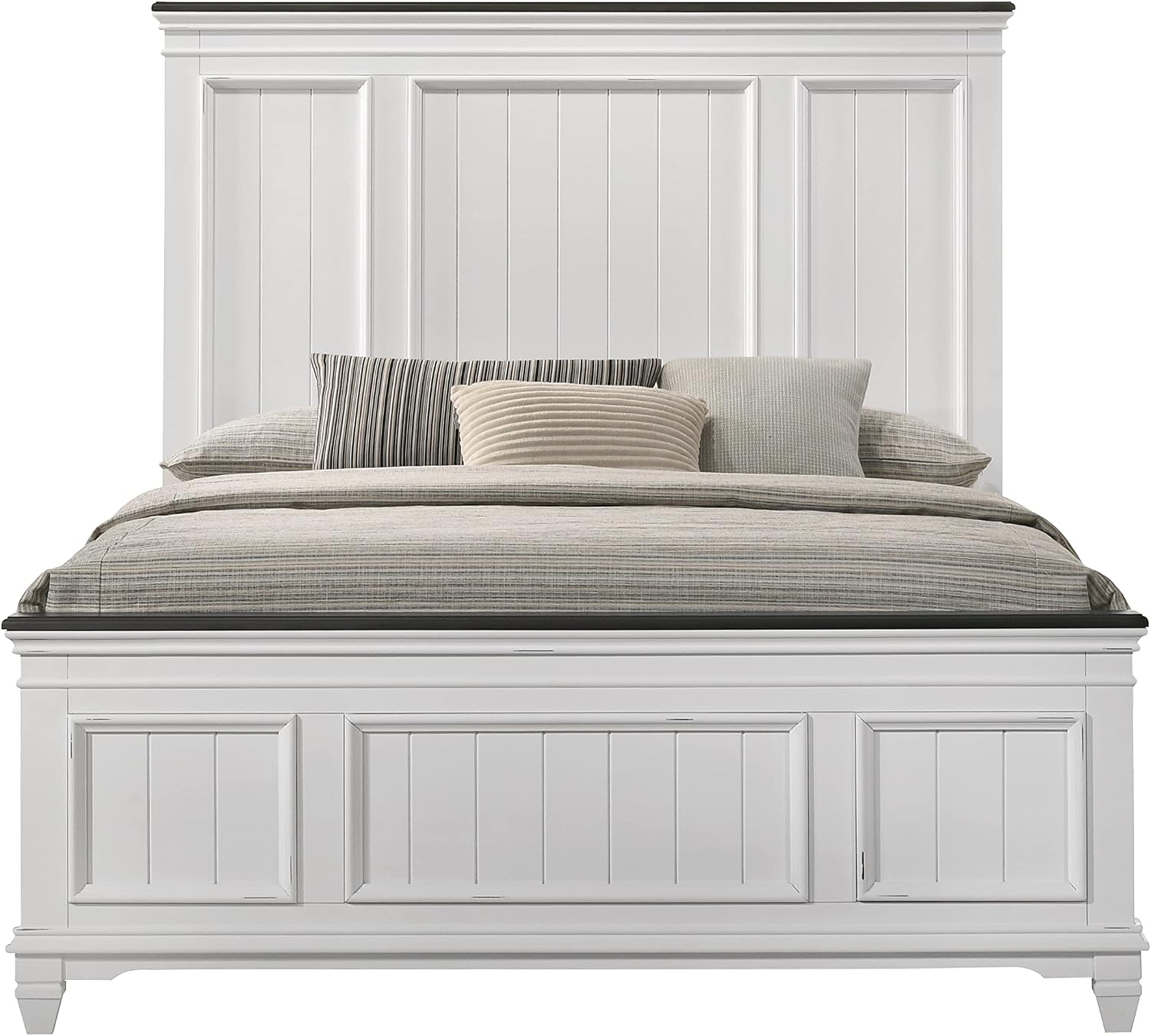 Clelane Wood Bedroom Set with Shiplap Panel Queen Bed, Dresser, Mirror, and Nightstand in Weathered White and Dark Gray