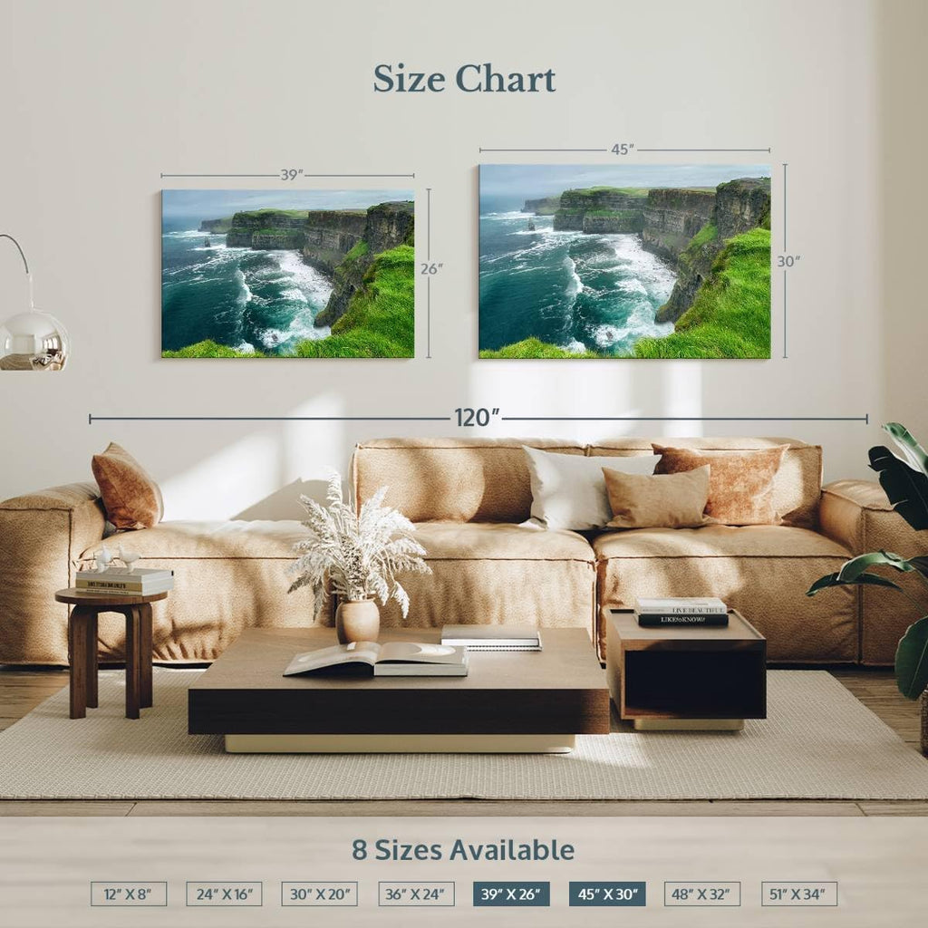 ElephantStock Windy Cliffs Of Moher Canvas - 1 Panel Landscape Photography Decor - Nature Landscape Wall Art - Nature Landscape Wall Art Photography for Living Room - 39' X 26'