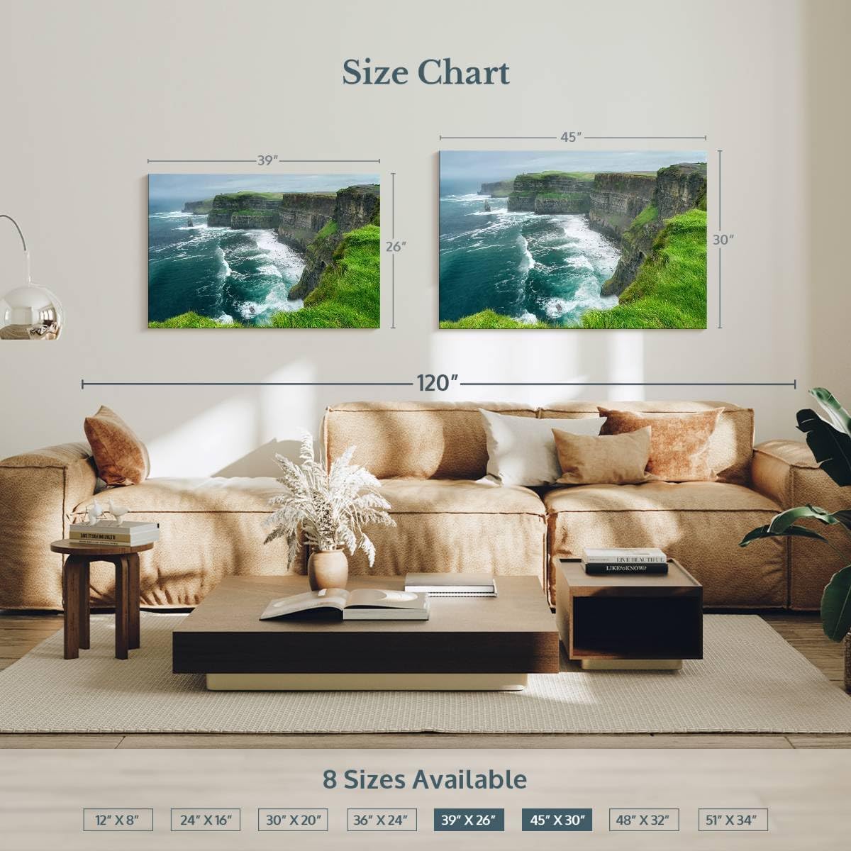 ElephantStock Windy Cliffs Of Moher Canvas - 1 Panel Landscape Photography Decor - Nature Landscape Wall Art - Nature Landscape Wall Art Photography for Living Room - 39' X 26'