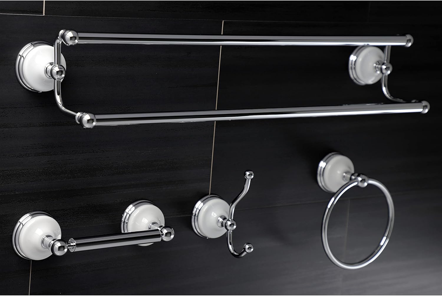 Kingston Brass BAK1113478C Victorian 4-Piece 24-Inch Dual Towel Bar Bathroom Accessory Set in Polished Chrome