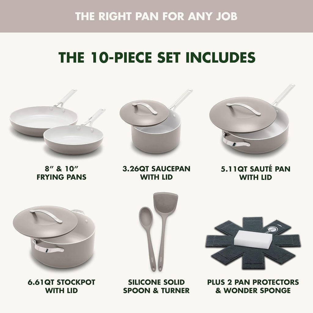 GreenPan Nova 10-Piece Cookware Pots & Pans Set, Oprah's Favorite Things 2024, PFAS-Free Ceramic Nonstick, Fry, Sauté, Stockpot, Utensils, Lids, Induction Suitable, Dishwasher & Oven Safe, Clay