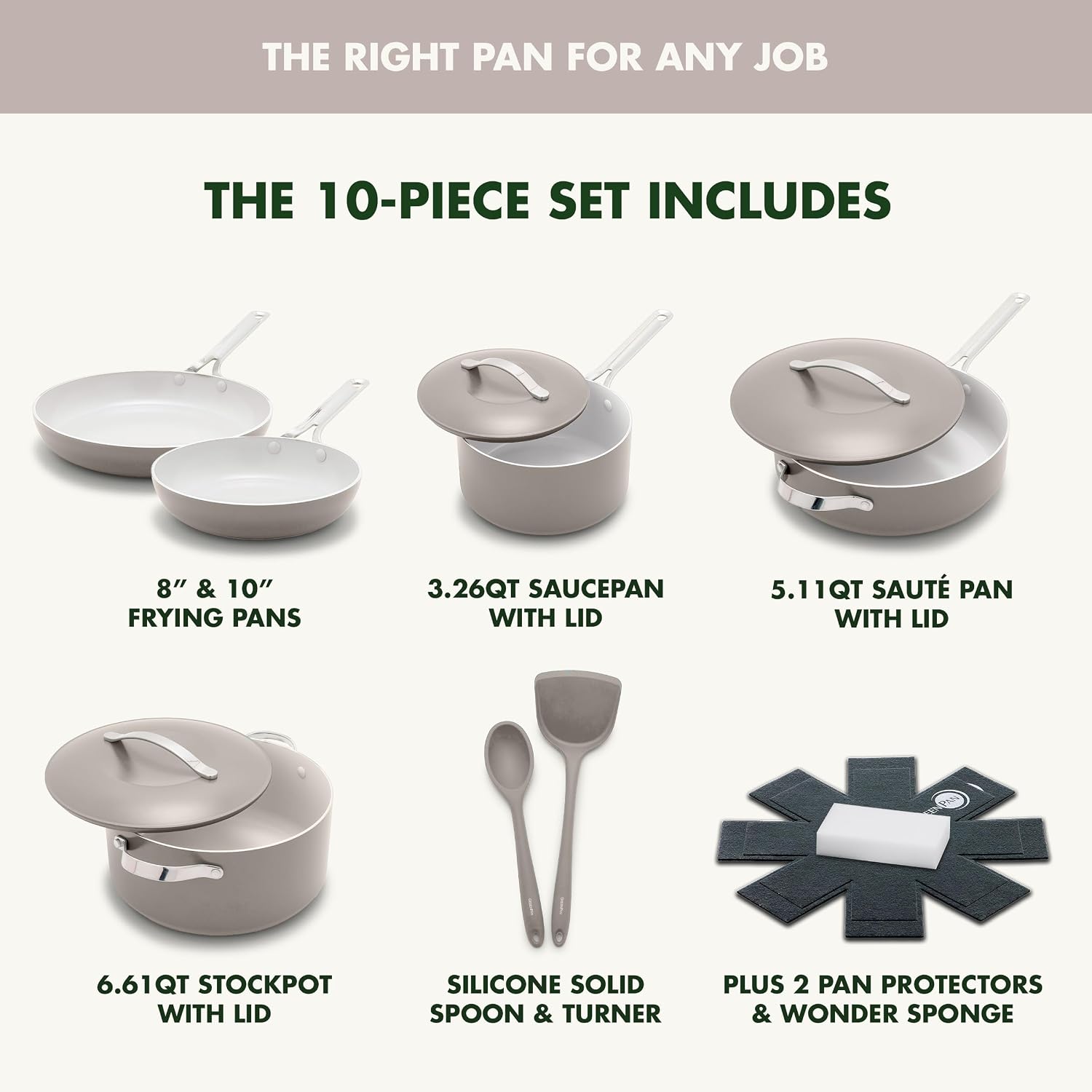 GreenPan Nova 10-Piece Cookware Pots & Pans Set, Oprah's Favorite Things 2024, PFAS-Free Ceramic Nonstick, Fry, Sauté, Stockpot, Utensils, Lids, Induction Suitable, Dishwasher & Oven Safe, Clay