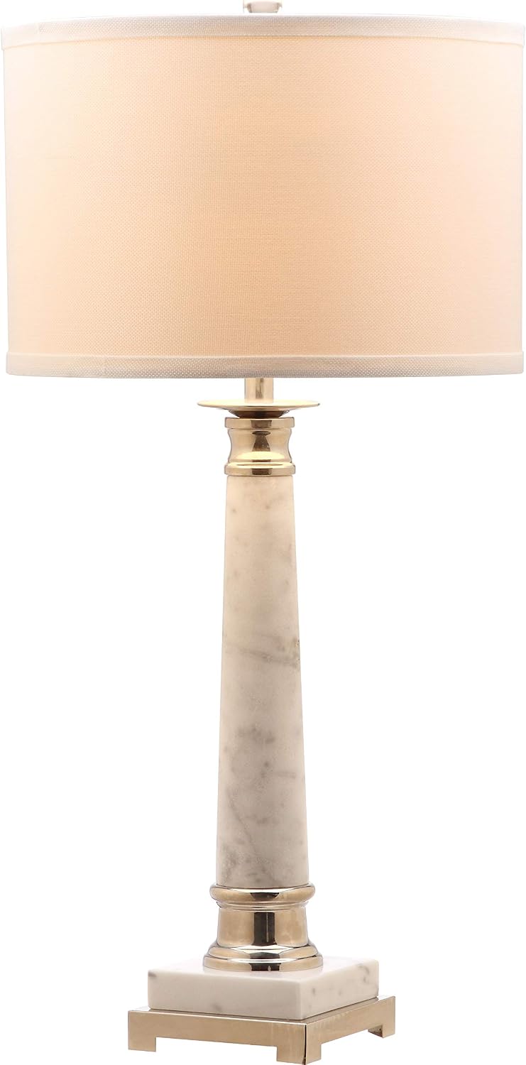 SAFAVIEH Lighting Collection Colleen Modern White Marble 31-inch Bedroom Living Room Home Office Desk Nightstand Table Lamp Set of 2 (LED Bulbs Included)