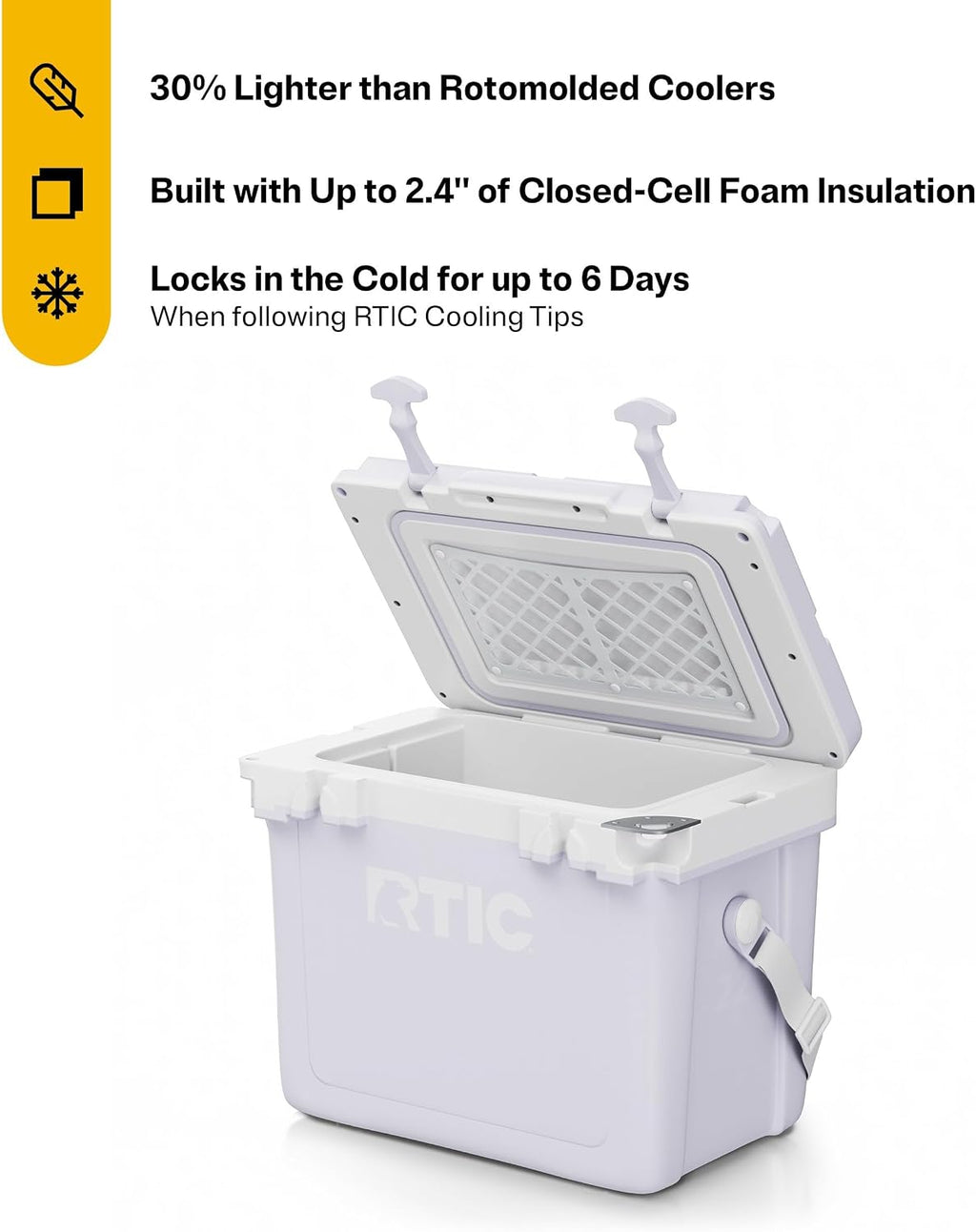 RTIC Ultra-Light Hard Cooler Insulated Portable Ice Chest Box for Drink, Beverage, Beach, Camping, Picnic, Fishing, Boat, Barbecue, 30% Lighter Than Rotomolded Coolers