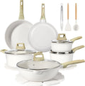 GiPP Ceramic Pots and Pans Set Non Stick - 18 Pcs Nonstick Cookware Set, Non-toxic Healthy Kitchen Cooking Set w/Frying Pans Set, Dishwasher Safe, PFAS PTFE PFOA PFOS Free, Cream White