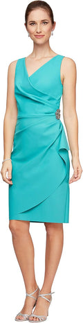 Alex Evenings Women's Slimming Short Ruched Dress with Ruffle (Petite and Regular)