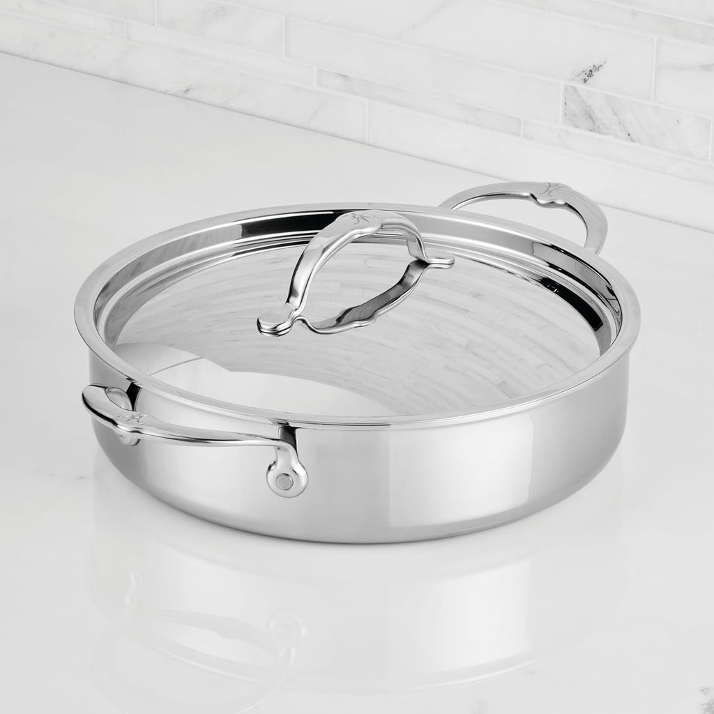 Hestan ProBond Luxe 3.5-Quart Sauteuse Braiser with Lid, Professional Clad Stainless Steel, ProCore Tri-Ply Clad Construction, Polished Exterior, Induction & Oven Safe
