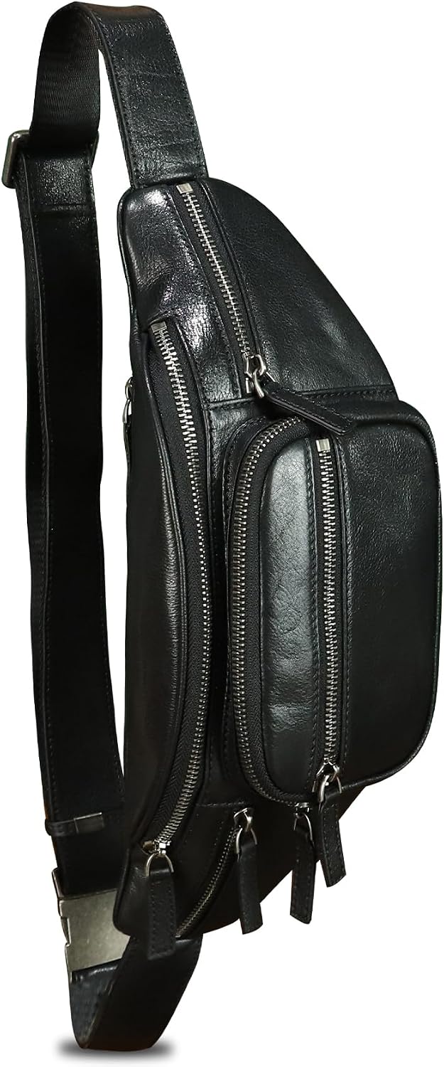 Genuine Leather Fanny Packs for Women and Men Waist Bag Vintage Hip Bum Bag Over Shoulder Crossbody Sling Bag (Black)