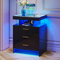 Lvifur LED Nightstand with Wireless Charging Station, Auto Sensor 3 Color Dimmable Night Stand, Modern Bedside Table with 3 Drawers & 3 Open Compartments for Bedroom, Black
