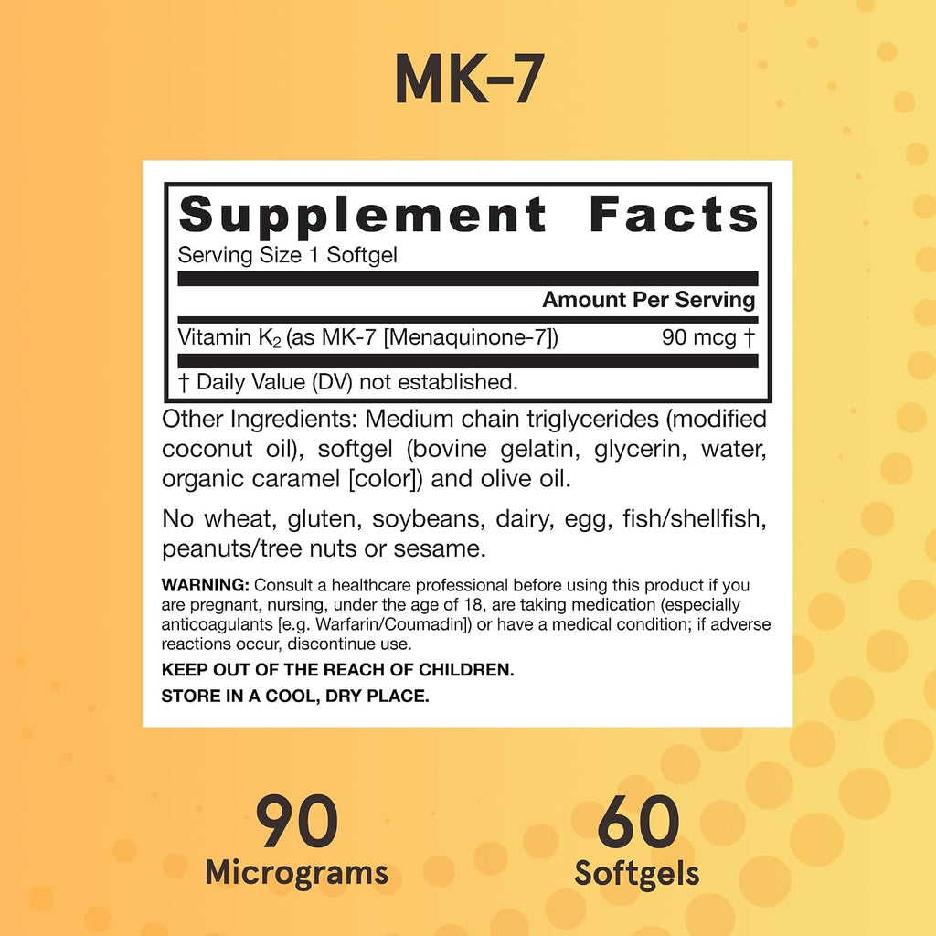 Jarrow Formulas MK-7 90mcg-Bioactive Form of VIT K2-60 Servings(Softgels)-for Bone & CV Health-VIT K2 MK-7 Dietary Supp-K2 VIT Supp MK-7-Gluten Free,12 Pack