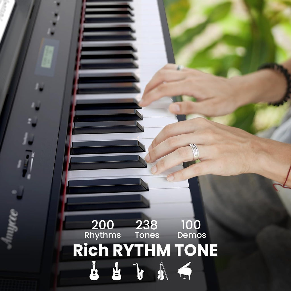 88 Key Weighted Digital Piano – Portable Hammer-Action Electric Piano with Full-Size Keys, Powerful Speakers, Bluetooth Function & Professional Practice Features for Home Studio