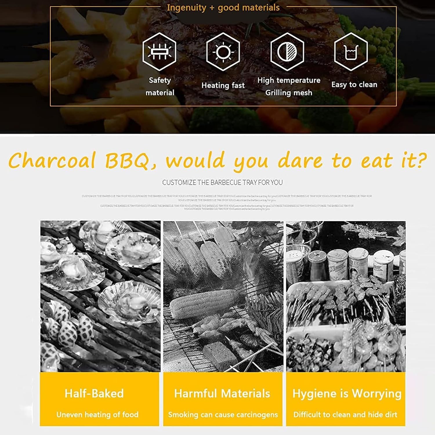 Electric Table Top Griddle, 2600W Portable BBQ Barbecue Grill, Even Heat Distribution, Fast Heating, Commercial Indoor Cooking Grill with Water Filled Drip Tray & Temperature Control
