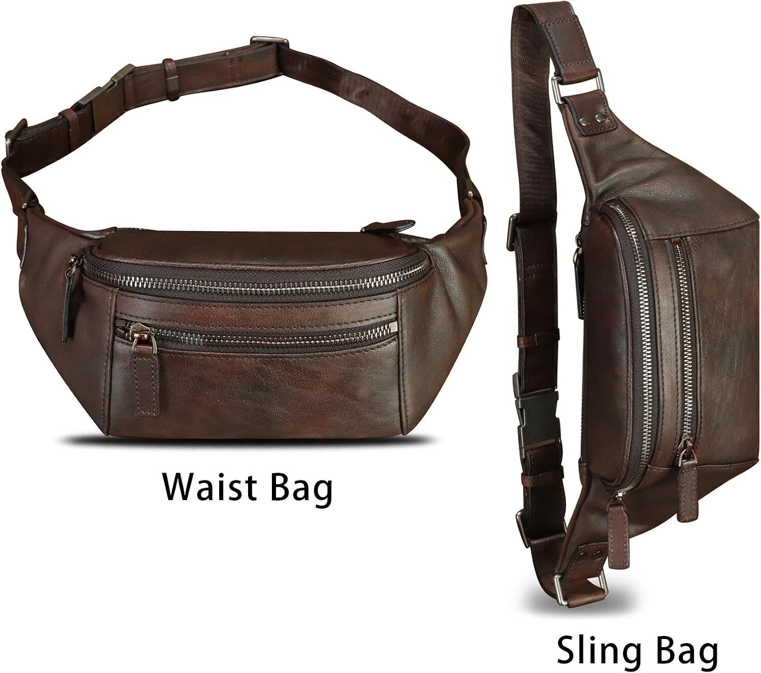Genuine Leather Fanny Pack for Women and Men Vintage Real Leather Waist Bag Hip Bum Crossbody Sling Bags (Coffee)