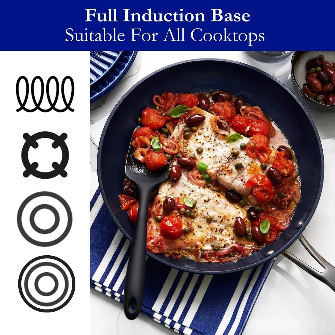 Blu. Cookware 12.6' Wok with Lid, Durable Non-Stick Stir Fry Pan, Non-Toxic, PFA/PFOA-Free, Suitable for All Cooktops, Includes Bamboo Brush