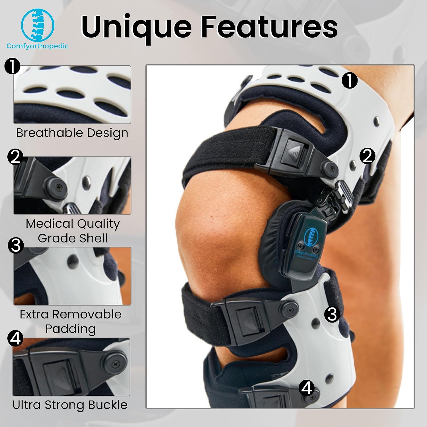 Comfyorthopedic Men & Women UPGRADED OA Unloader Knee Brace, Medial Arthritis Pain & Osteoarthritis Offloader, Best Bone on Bone Cartilage Joint Support L1851 L1843 Built-in Hex Key, Right