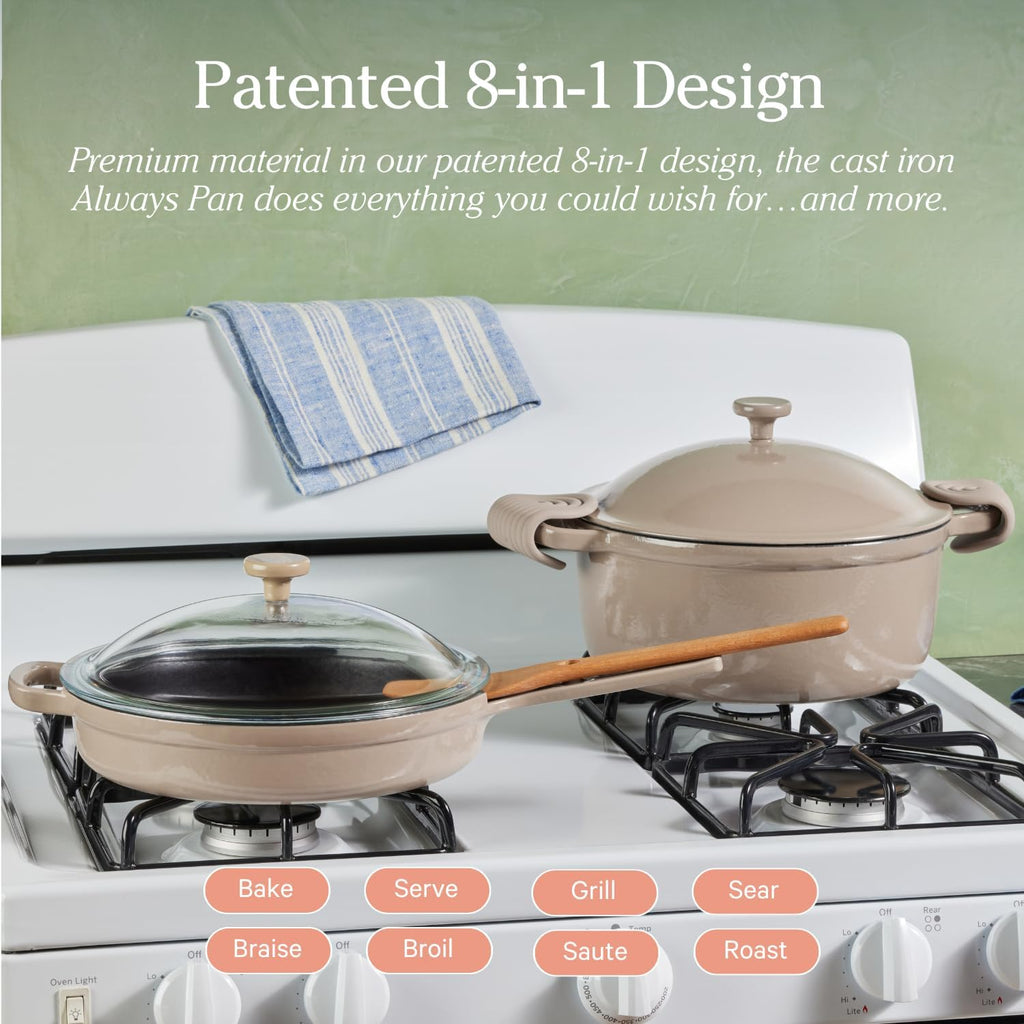 Our Place Cast Iron Always Pan | Premium Enameled, Toxin-Free Surface | 10-inch 8-in-1 Multifunctional Cookware System | Lid, Handle Covers | Heavy Duty Skillet | Oven & High Heat Safe | Steam
