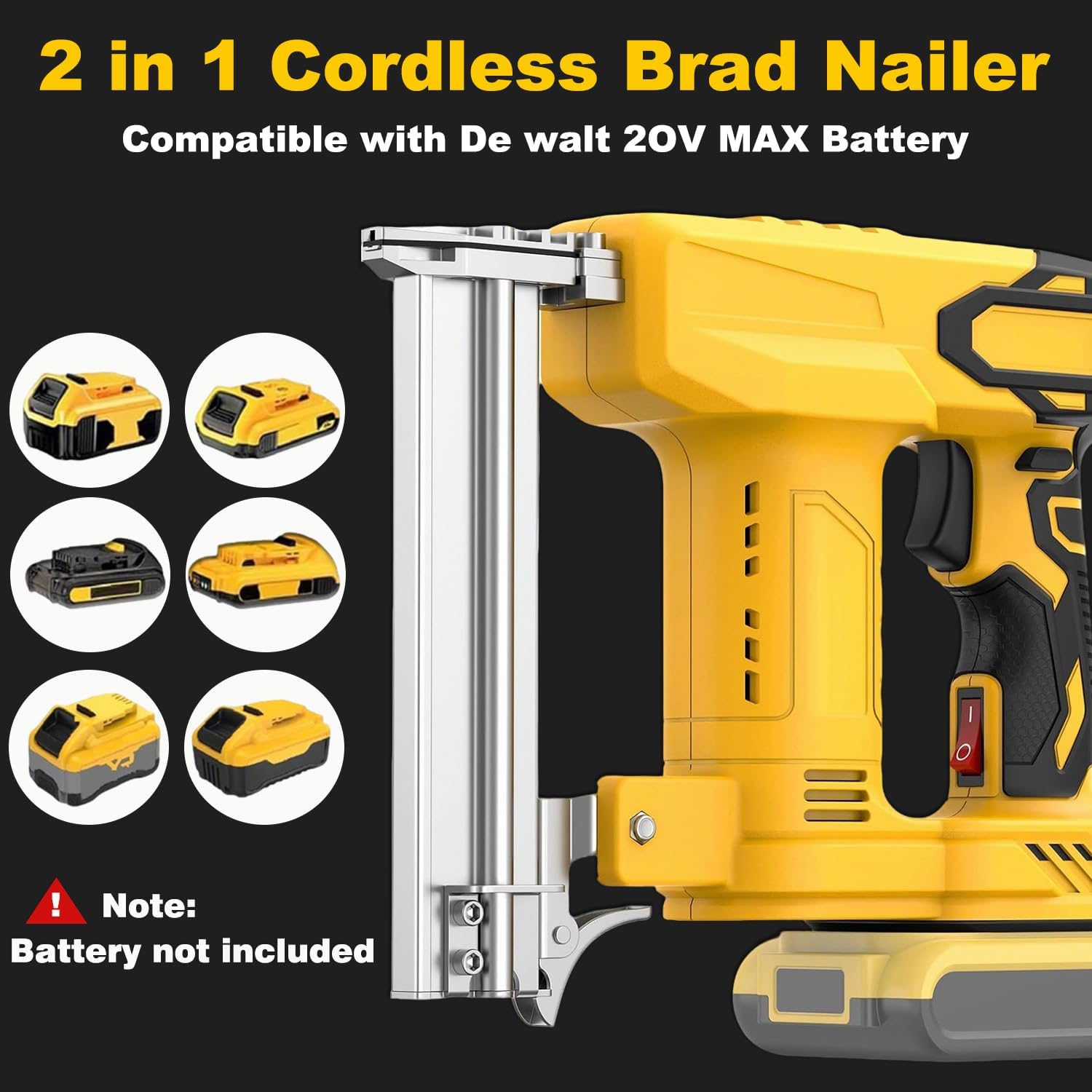 2 in 1 Cordless Brad Nailer Compatible with De wa-lt Battery, 18 Gauge Electric Nail Gun/Staple Gun with 1000 Nails & 1000 Staples for Upholstery Carpentry & Woodworking (Battery Not Include)