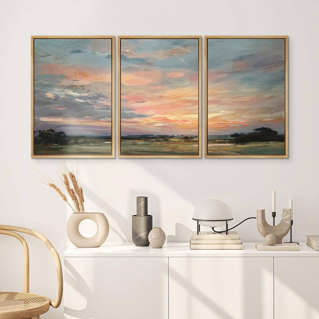SIGNWIN Framed Canvas Print Wall Art Set Sunset Horizon Sky Landscape Photography Modern Art Landscape Relax/Calm for Living Room, Bedroom, Office - 16'x24'x3 NATURAL