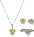 MORGAN & PAIGE .925 Sterling Silver Gemstones and White Sapphire Halo Heart Pendant Necklace, Ring and Stud Earrings for Women Set - Birthstone Jewelry Sets for Women, 18in Cable Chain, Size 7 Ring