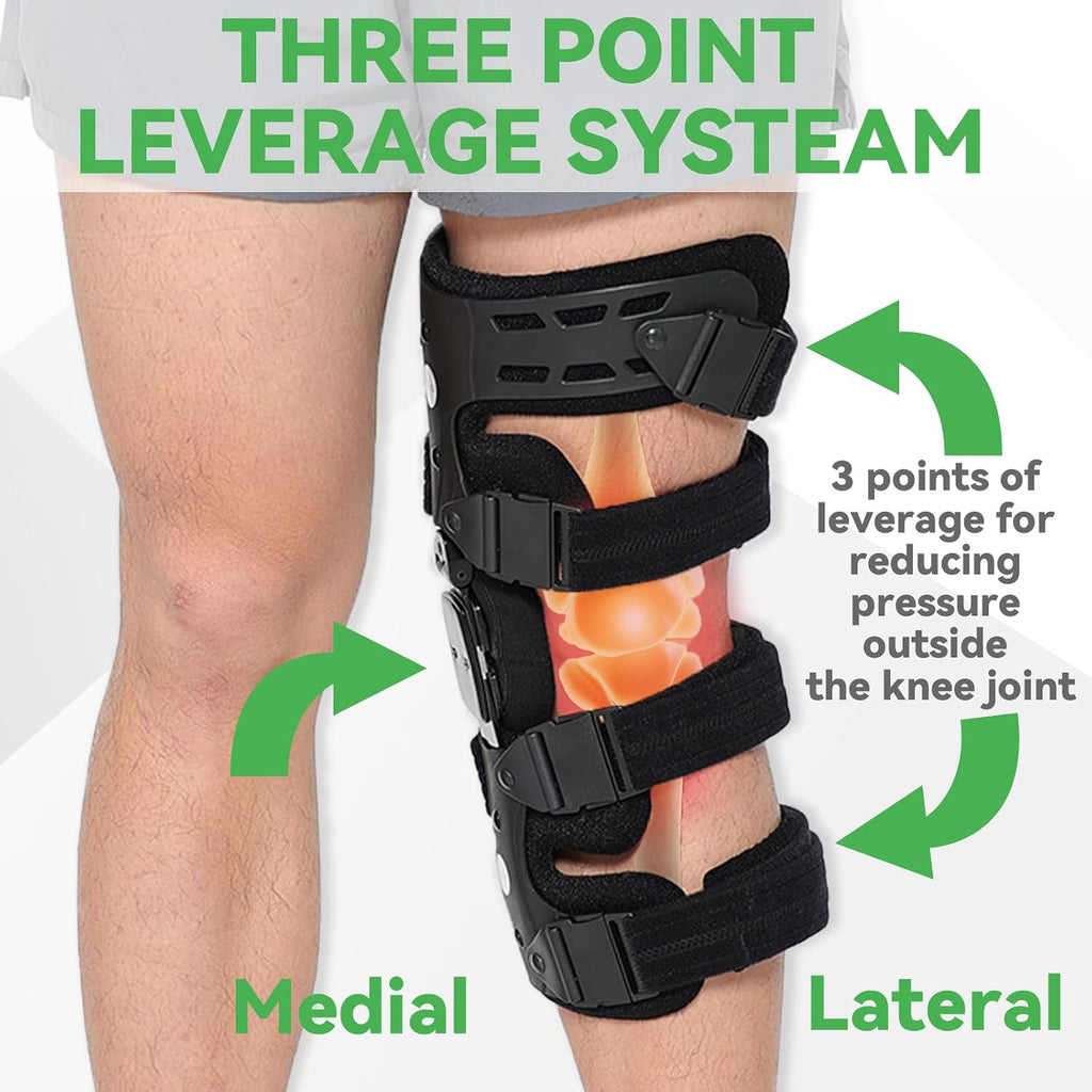 Orthomen Lateral Unloader Knee Brace for Osteoarthritis & Bone on Bone Pain, Adjustable Offloader Knee Support with Built-in Hex Key, Medical Grade for Men & Women (Left, Outside)