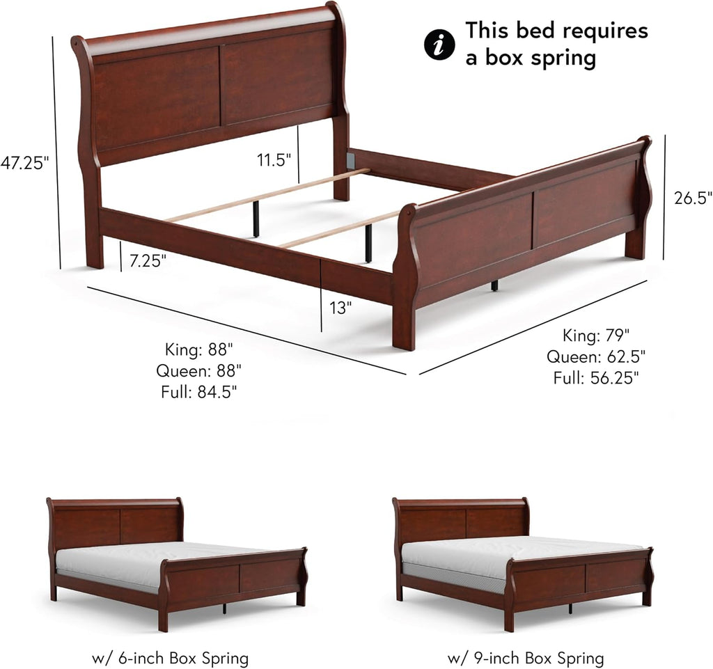 Furniture of America Arabella Traditional Solid Wood 3 Piece Bedroom Set, King Bed Frame, Nightstand, and Chest, Chic Sleigh Design Bedframe with Headboard and Footboard, Box Spring Needed, Cherry