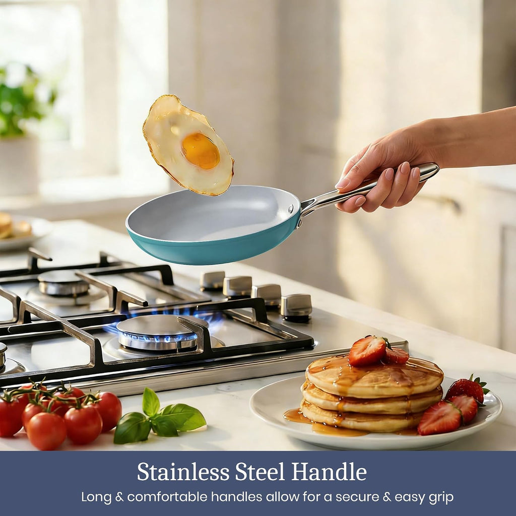CookinCraze Ceramic Cookware Set, Pots and Pans Set Nonstick with Lid PFAS & PFOA Free, Induction Compatible Oven Safe Up to 500°F Even Heat Distribution, Caribbean Blue