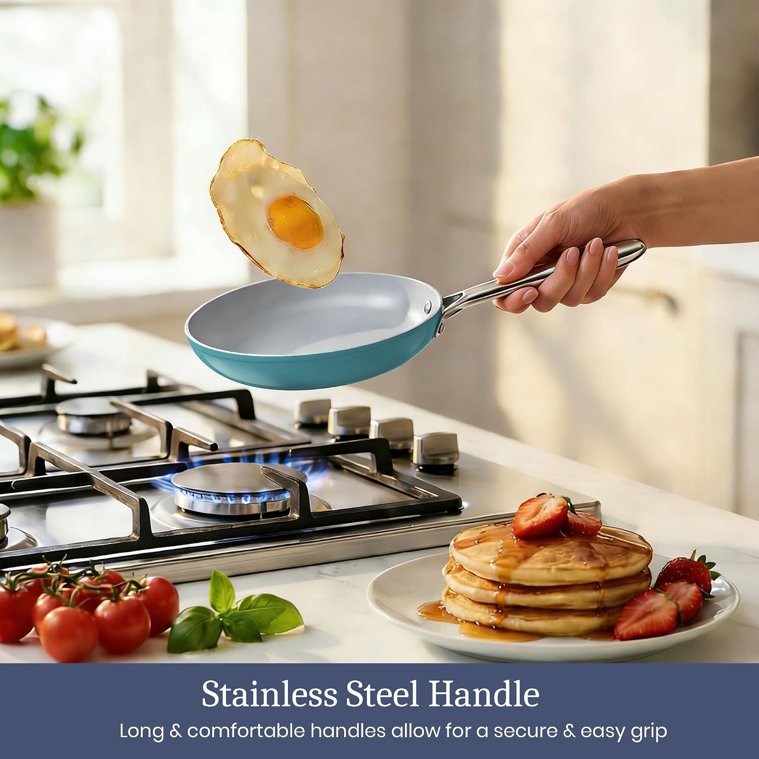 CookinCraze Ceramic Cookware Set, Pots and Pans Set Nonstick with Lid PFAS & PFOA Free, Induction Compatible Oven Safe Up to 500°F Even Heat Distribution, Caribbean Blue