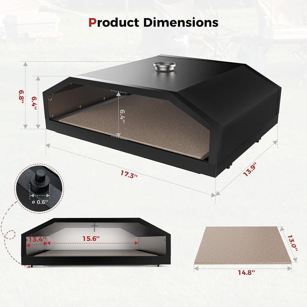 CAMPLUX Portable Propane Grill & Pizza Oven Combo, 11,000 BTU Tabletop Gas Griddle with 17' Pizza Oven Kit and Cordierite Stone, Compact Outdoor Mini Oven for Crispy Pizza, Camping, RV & Tailgating