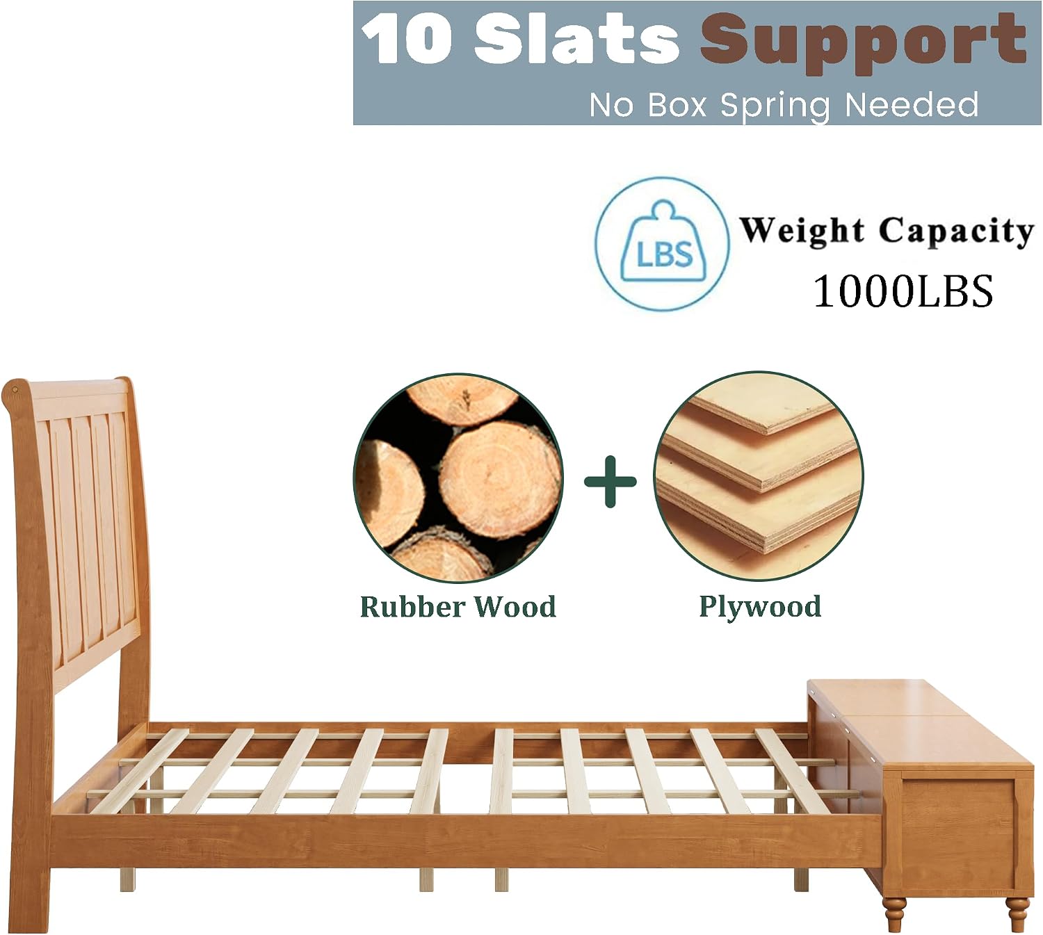 King Bed Frame with 53' Tall Headboard and Storage Bench, Solid Wood King Size Platform Bed with 64' Footboard Storage Chest,Heavy Duty Slats System,No Box Spring Needed, Natural