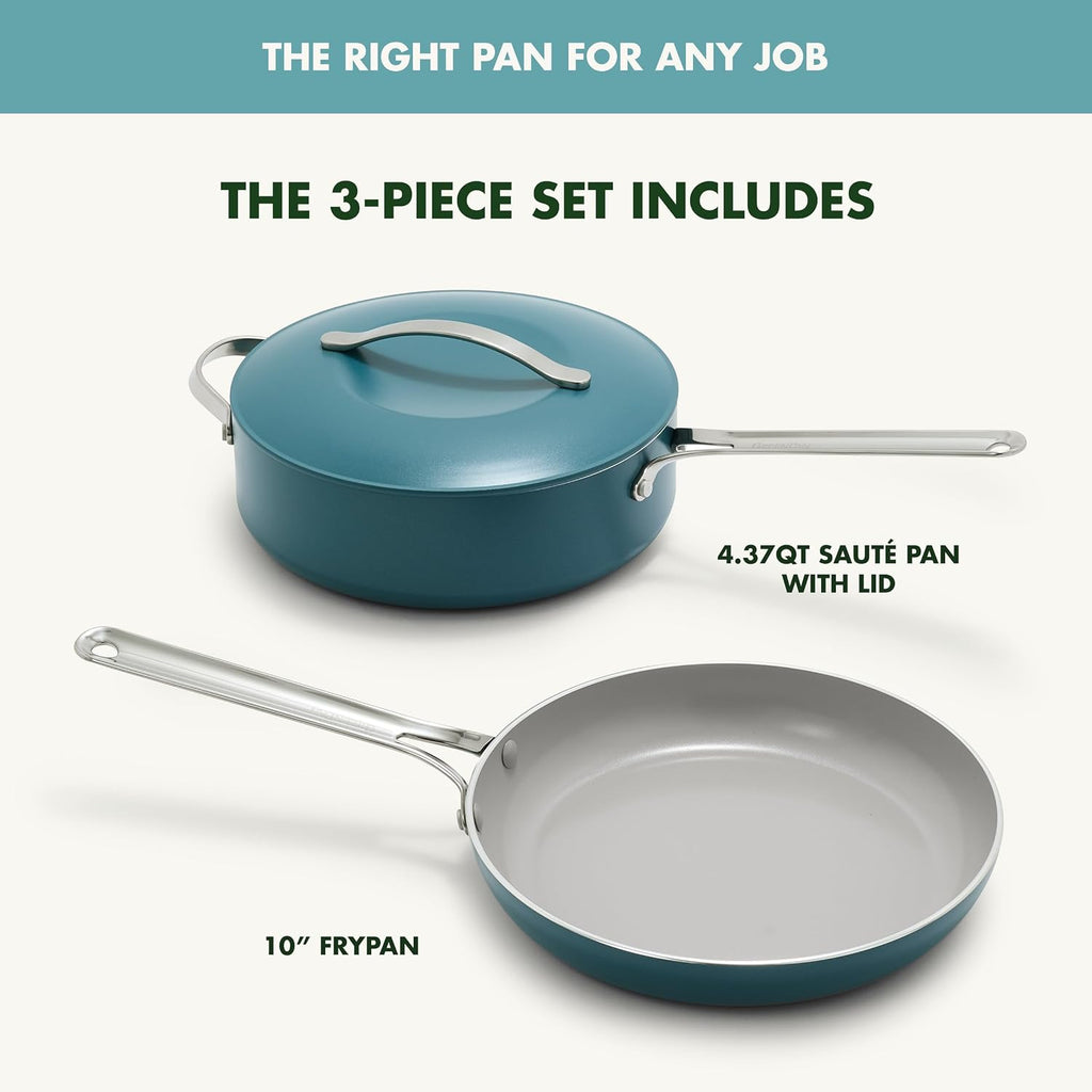 GreenPan Nova 10' Frying Pan Skillet and 4.37QT Sauté Pan with Lid, Oprah's Favorite Things 2024, PFAS-Free Ceramic Nonstick, Induction Suitable, Sear, Fry, Broil, Dishwasher & Oven Safe, Deep Teal