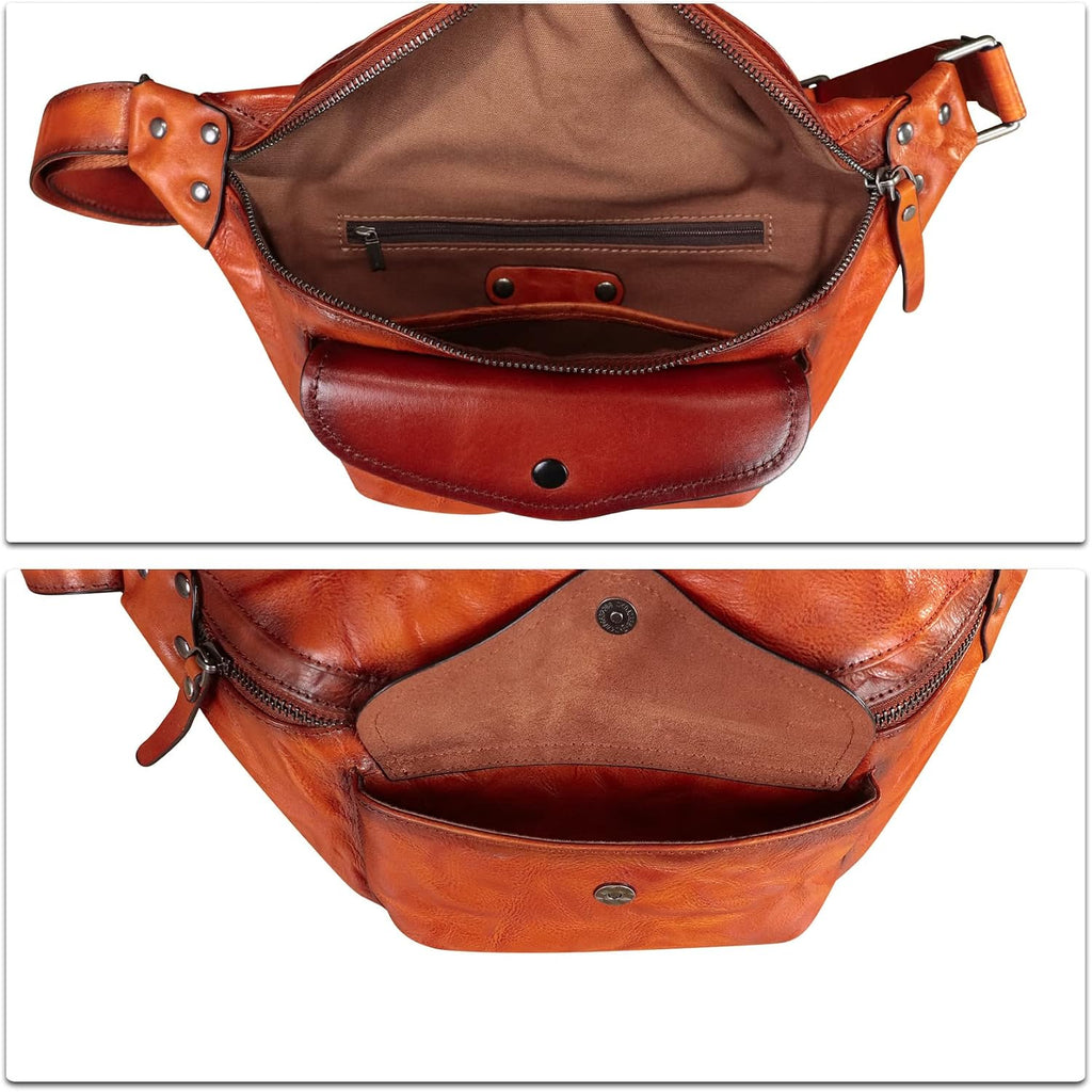 Genuine Leather Fanny Pack for Women and Men Vintage Real Leather Sling Bag Crossbody Bag Fashion Waist Bag Chest Purse