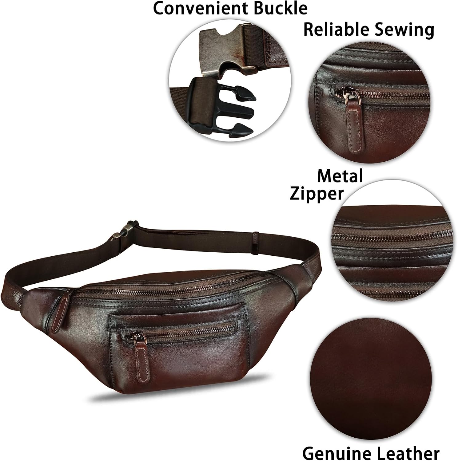 Genuine Leather Fanny Pack for Men and Women Vintage Handmade Leather Waist Bag Sling Backpack Hip Purse Crossbody Bag (Coffee)