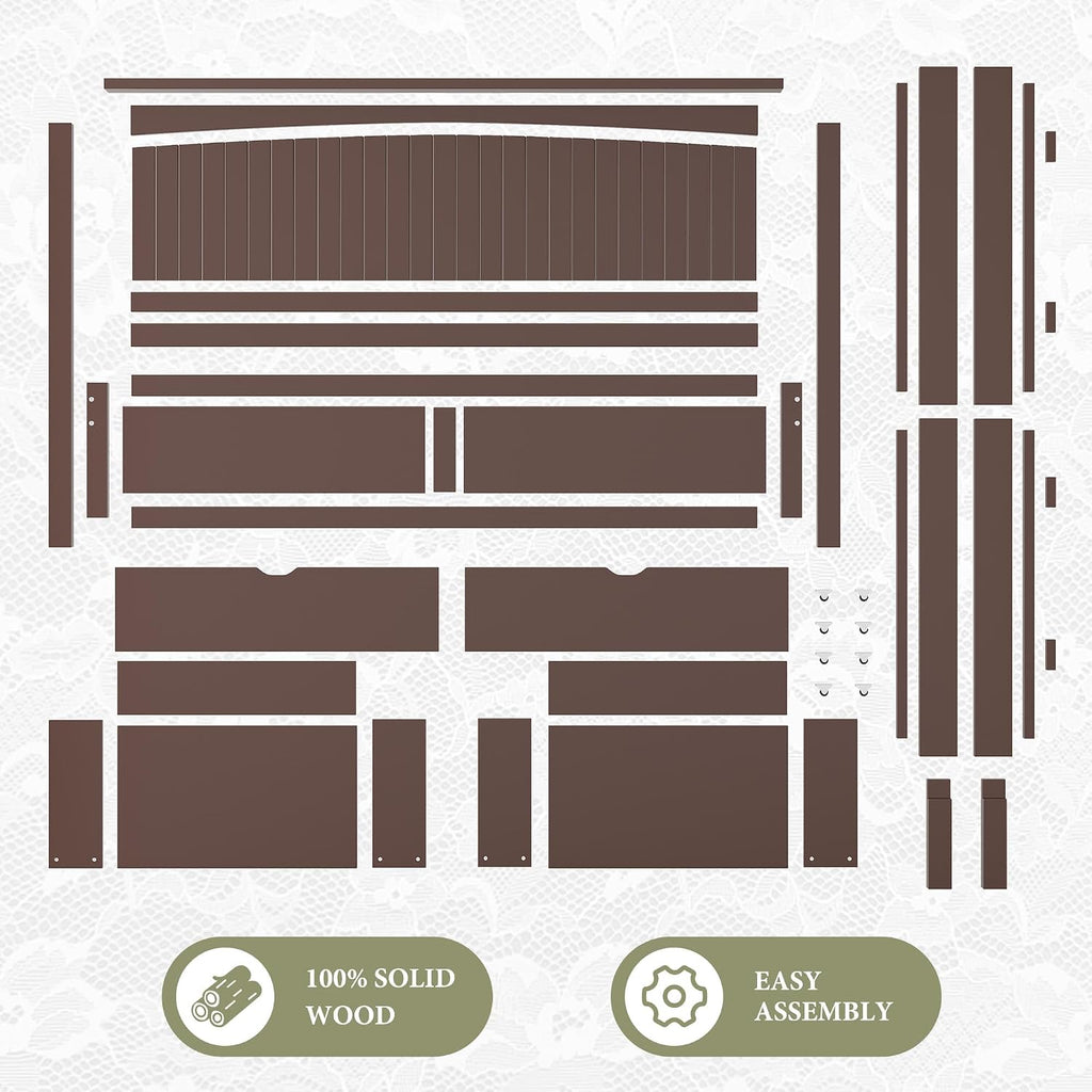 AMERLIFE Solid Wood Full Size Storage Bed Frame with Headboard, Platform Bedframe with 2 Storage Drawers, Beadboard Design & Wooden Slats/No Box Spring Needed/Noise-Free, Espresso Brown Finish