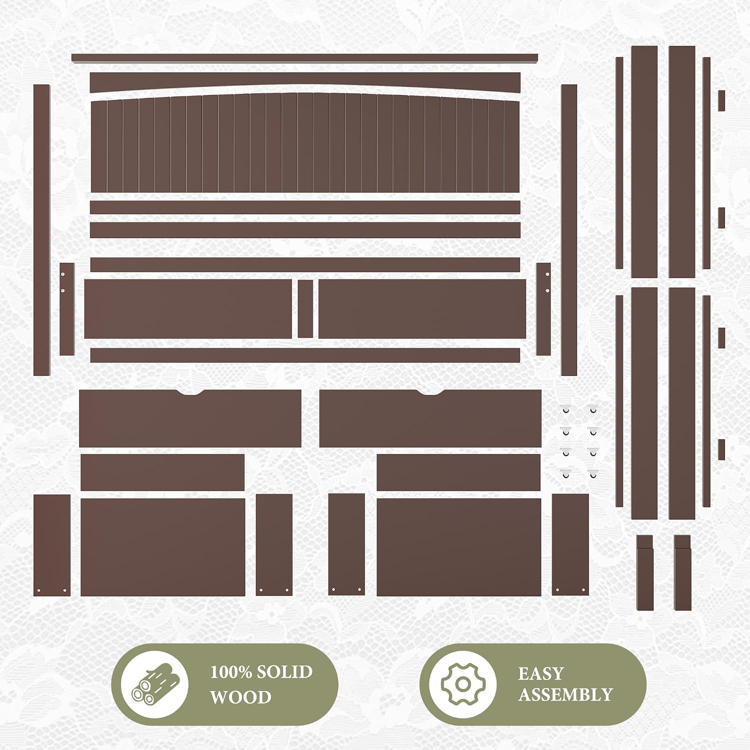 AMERLIFE Solid Wood Full Size Storage Bed Frame with Headboard, Platform Bedframe with 2 Storage Drawers, Beadboard Design & Wooden Slats/No Box Spring Needed/Noise-Free, Espresso Brown Finish