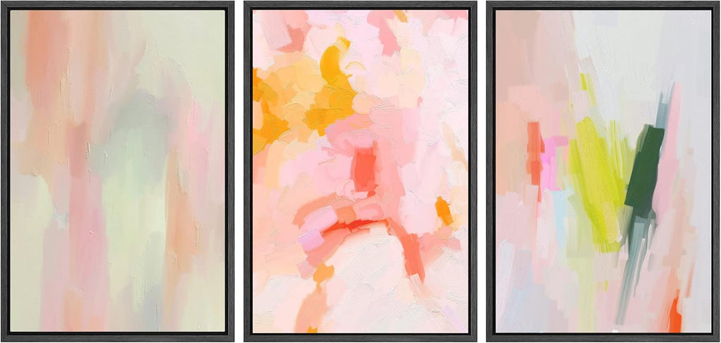 SIGNWIN Framed Canvas Print Wall Art Set Vibrant Pastel Watercolor Paint Stroke Shapes Abstract Illustrations Modern Art Decorative Nordic Calm/Zen for Living Room, Bedroom, Office - 16'x24'x3 Black