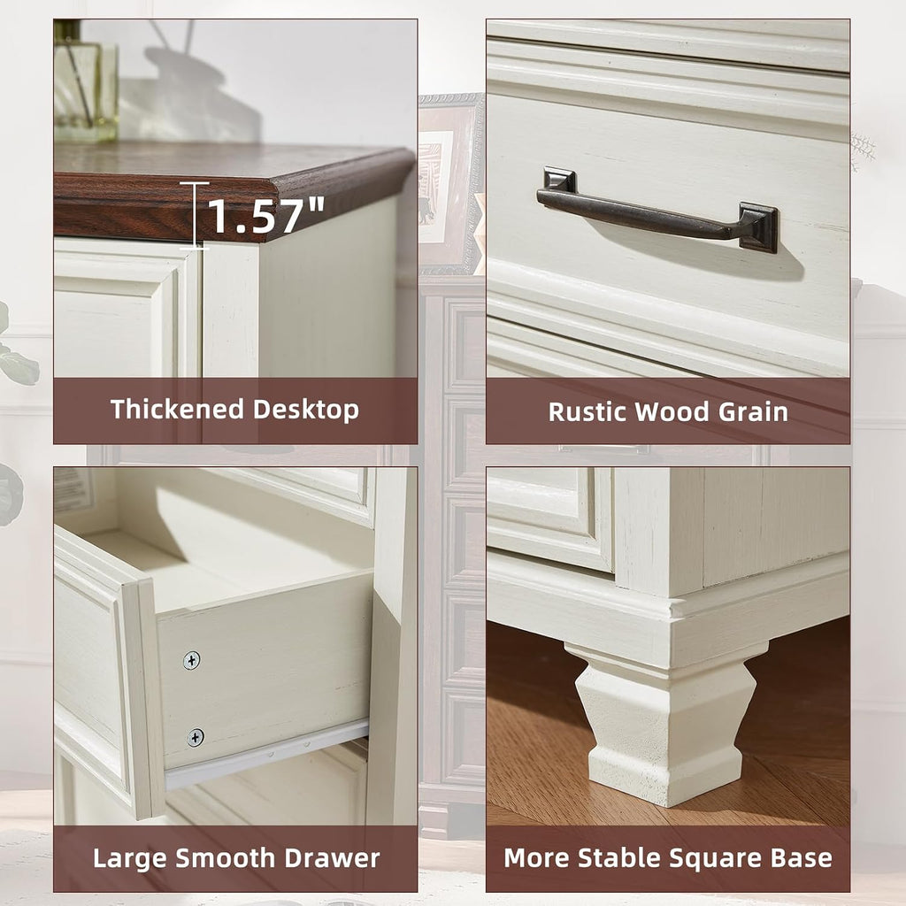 SAVOR LIFE Farmhouse Dresser and Nightstand Sets 3 Piece, 5 Drawer Dresser & 2 Drawer Nightstand Set, Rustic Wood Bedroom Furniture Set for Home, Bedroom, Hallway, White