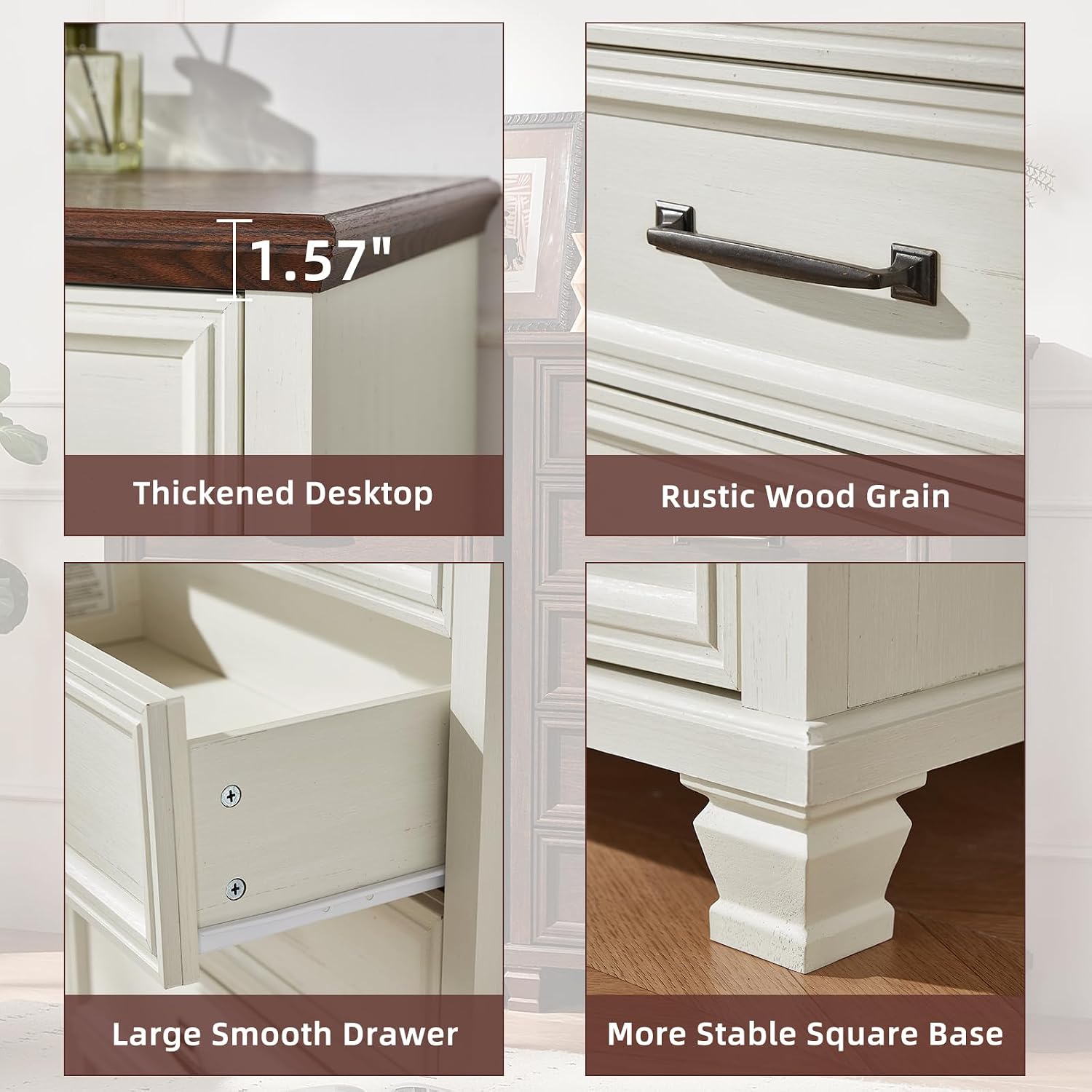 SAVOR LIFE Farmhouse Dresser and Nightstand Sets 3 Piece, 5 Drawer Dresser & 2 Drawer Nightstand Set, Rustic Wood Bedroom Furniture Set for Home, Bedroom, Hallway, White