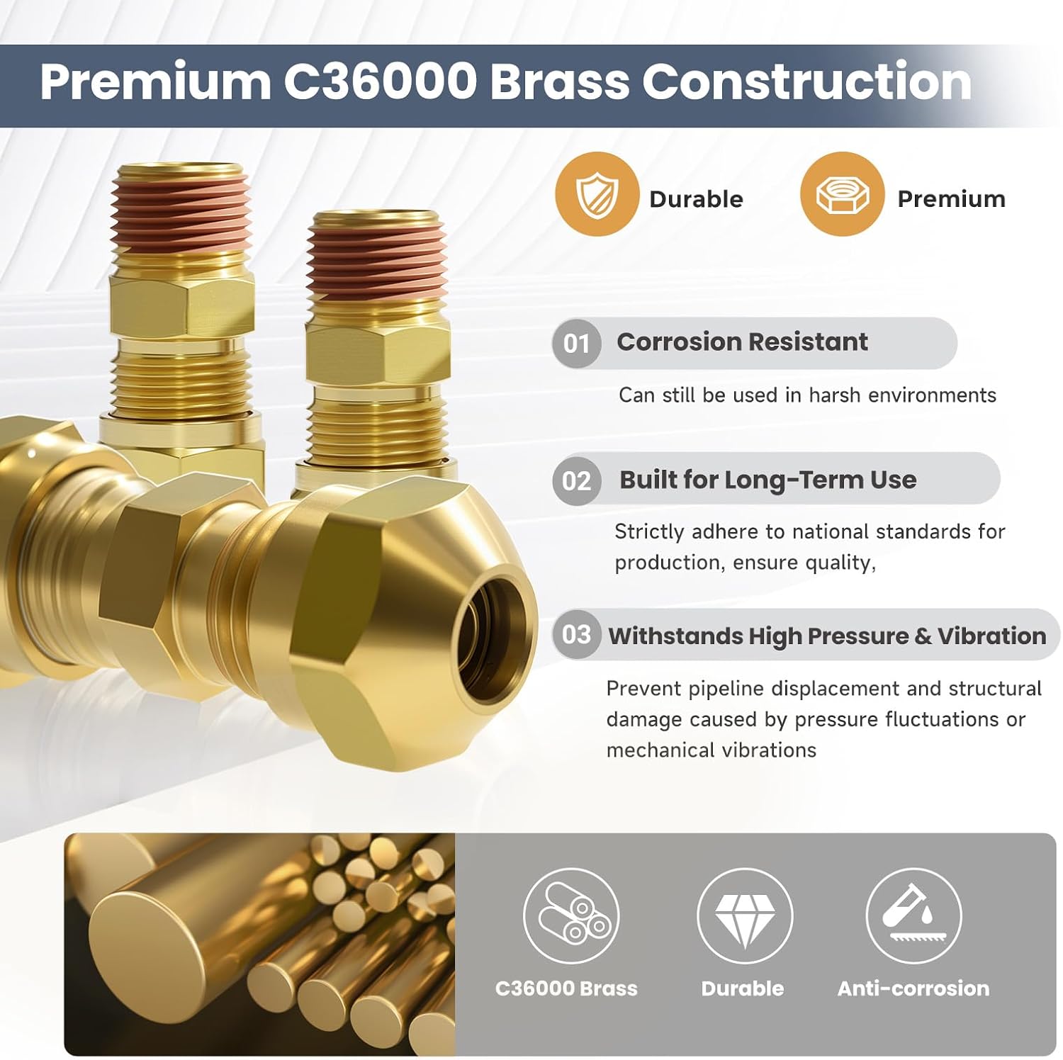 38PCS DOT Air Brake Line Fittings Kit – Brass Push to Connect & NPT Assortment, 1/4' 3/8' 1/2' 5/8' Quick Connect Air Hose Repair Kit for Semi Truck, Tractor, Trailer & Industrial Air Systems
